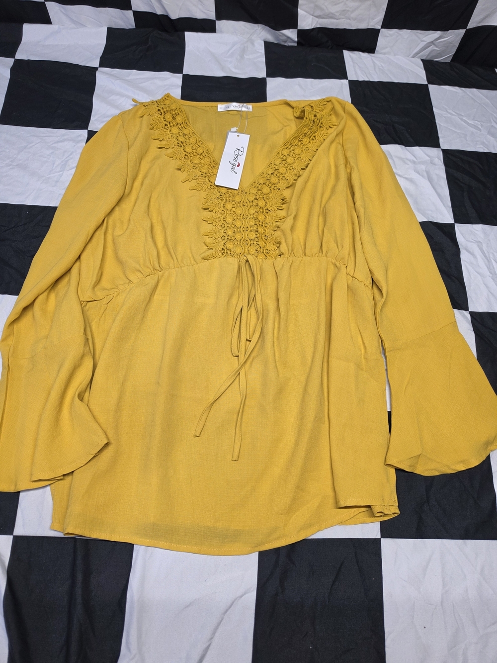 Rosegal Yellow Crochet V-Neck Bell Sleeve Tunic